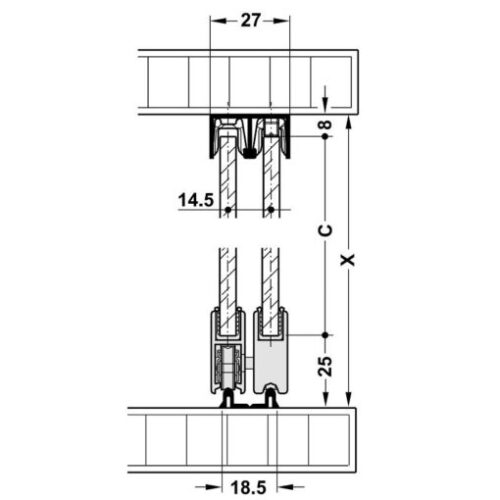 Ray đôi dẫn hướng trên 2500mm Hafele 415.10.802 5 Ray đôi dẫn hướng trên 2500mm Hafele 415.10.802