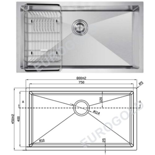 Chậu rửa bát inox 1 hố Eurogold EUS68045 5 Kích thước chậu rửa bát inox 1 hố Eurogold EUS68045