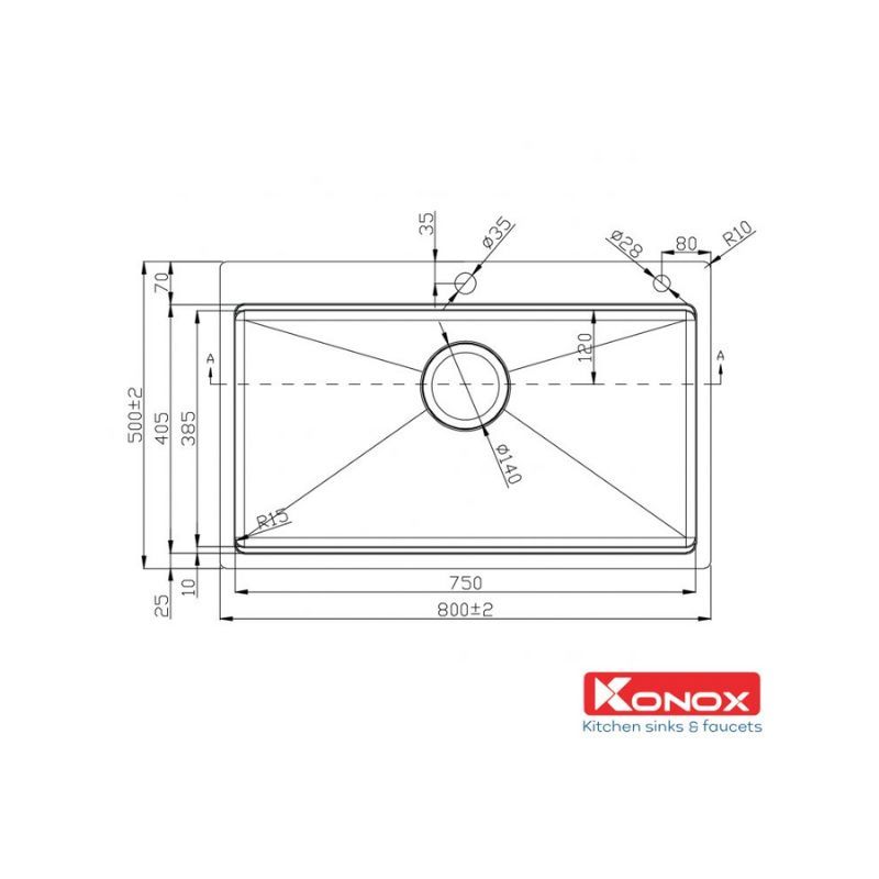 Chậu rửa bát Konox Workstation KN8050TS Basic 5 Kích thước chậu rửa bát Konox Workstation KN8050TS Basic
