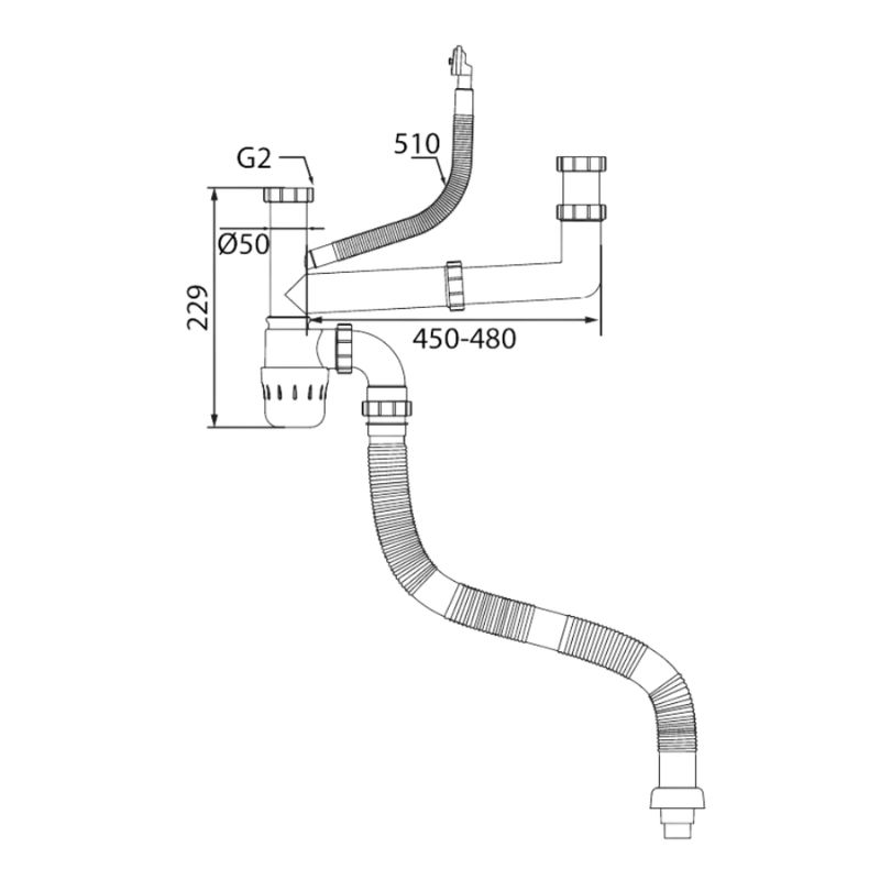 Siphon chậu rửa bát 1 hố Kluger KSP-302 7 Kích thước siphon chậu rửa bát 1 hố Kluger KSP-302