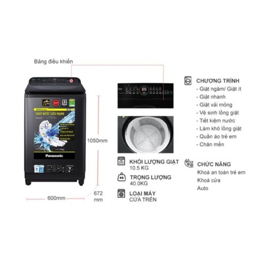 Kích thước máy Giặt Panasonic Inverter 10.5 Kg NA-FD10AR1BV cửa trên