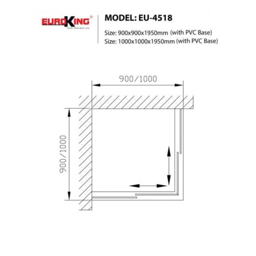 Kích thước phòng tắm vách kính Euroking EU-4518 1000mm