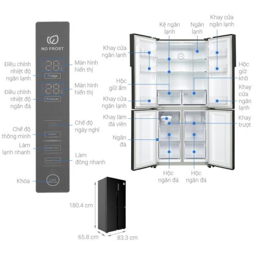 Kích thước tủ Lạnh 4 cánh Multi Doors Inverter 456 Lít Aqua AQR-M525XA(FB)