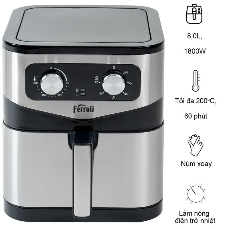 Nồi chiên không dầu Ferroli FAF-8.0M 8 Lít 2 Nồi chiên không dầu Ferroli FAF-8.0M 8 Lít