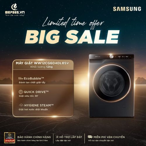 Big sale Máy Giặt Samsung AI EcoBubble Inverter 12 kg WW12CG604DLBSV cửa trước