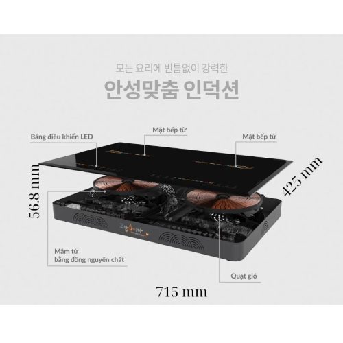 Kích thước bếp từ đôi Hawonkoo CEH-214-IF lắp âm