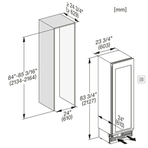 Kích thước tủ bảo quản rượu vang Miele KWT 2672 Vis