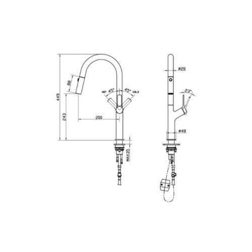 Vòi rửa bát nóng lạnh Hafele LUX-P HT25-SH1F449 570.85.045 Chrome mờ 5 Kích thước vòi rửa bát nóng lạnh Hafele LUX-P HT25-SH1F449 570.85.045 Chrome mờ