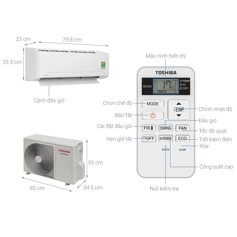 Máy lạnh Toshiba Inverter 2 HP RAS-H18S5KCV2G-V 5 Kích thước máy lạnh Toshiba Inverter 2 HP RAS-H18S5KCV2G-V