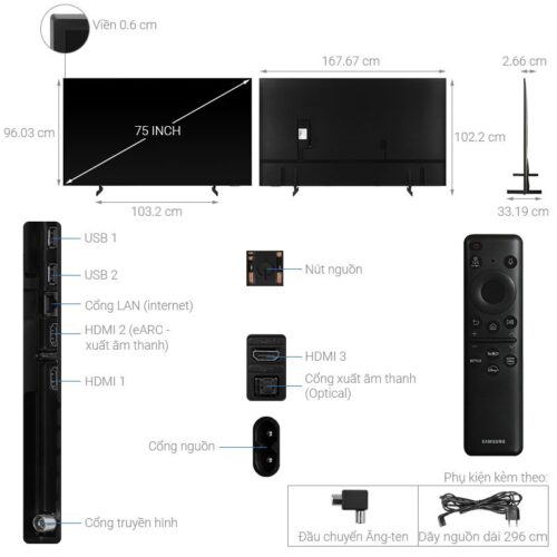 Kích thước Smart Tivi Crystal UHD Samsung 4K 75 inch UA75CU8000